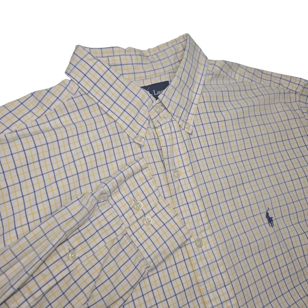 Ralph Lauren Button Down Mens 17 36/37 Yellow Blue Tattersall Classic Fit Shirt